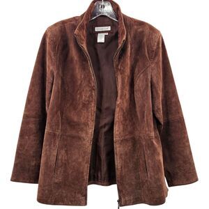 Vtg Coldwater Creek Womens Brown Jacket Sz PL Suede Leather Zip Western Retro
